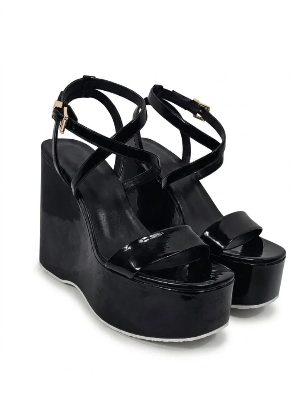NIB Michael Michael Kors Paolo Faux Patent Leather Platform Wedge Heel Black 10